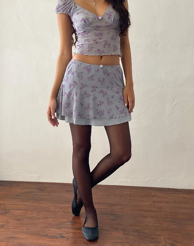 Friska Mini Skirt in Purple Botanist Flock cashmere skirt rich