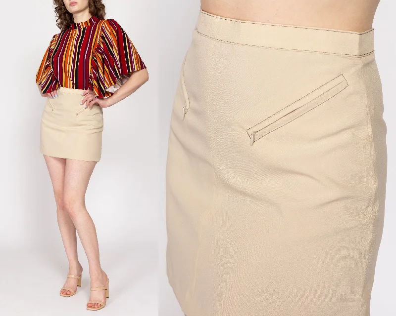 Medium 90s Beige Zipper Pocket Mini Skirt 28" silk skirt luxurious