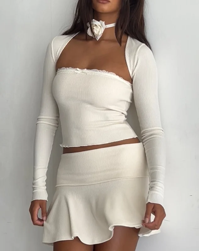 Orla Micro Mini Rib Skirt in Ivory lace skirt romantic