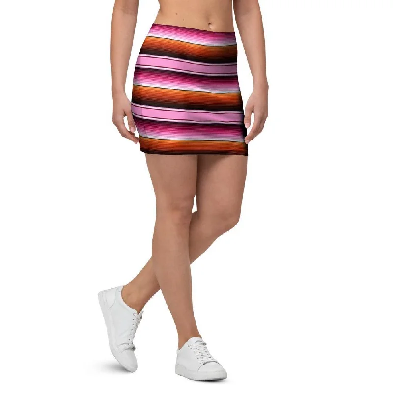 Red And Pink Mexican Baja Mini Skirt denim skirt trendy