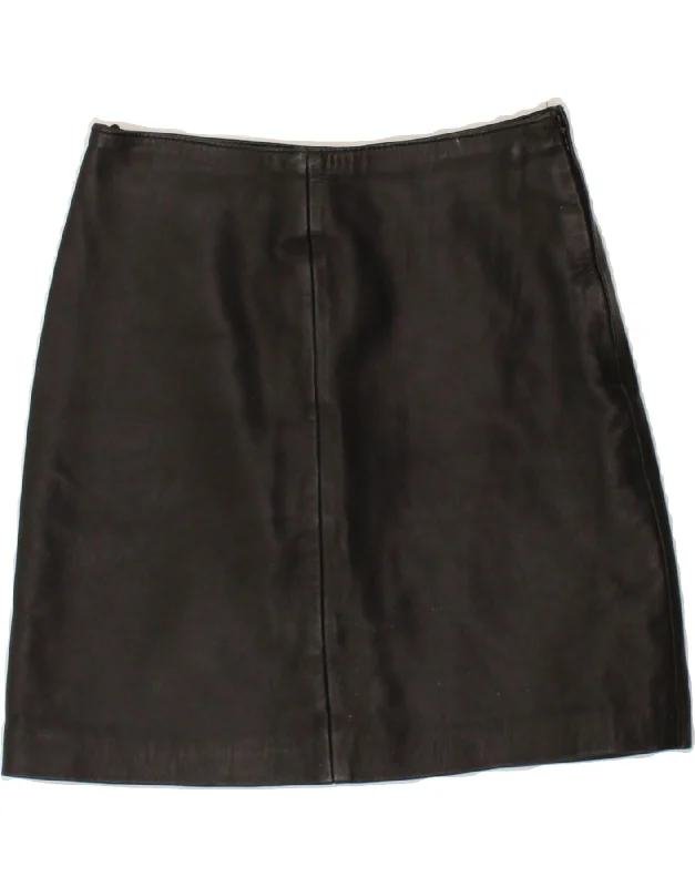 ST. BERNARD Womens Leather Skirt UK 10 Small W28 Black Leather elastic waist skirt
