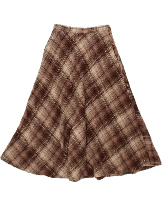 VINTAGE Womens A-Line Skirt IT 42 Medium W26 Brown Plaid Wool lace skirt intricate
