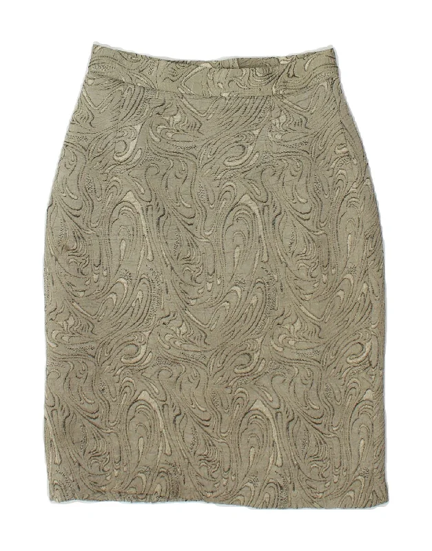 VINTAGE Womens Abstract Pattern Pencil Skirt UK 12 Medium W28  Green zip skirt side