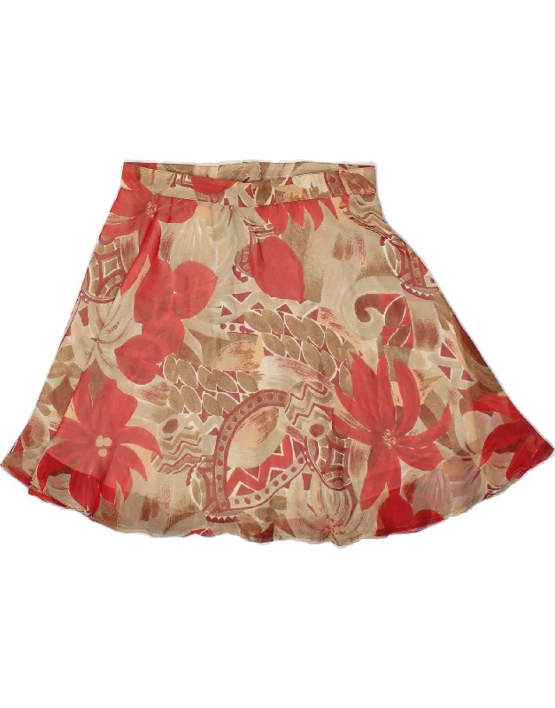 VINTAGE Womens Mini Skirt Medium W28  Red Floral Viscose ribbed skirt waist