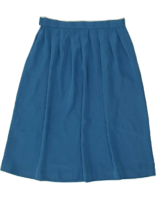 VINTAGE Womens Pleated A-Line Skirt W26 Small  Blue linen skirt light