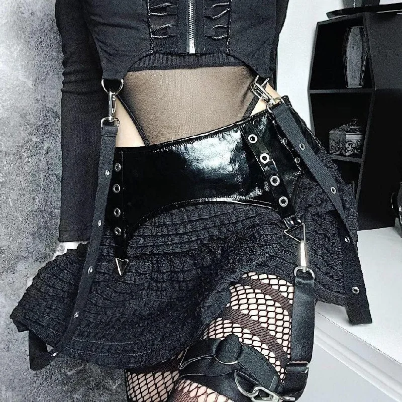 Women's Punk Splice Striped Faux Leather Short Skirt chiffon skirt lightweight