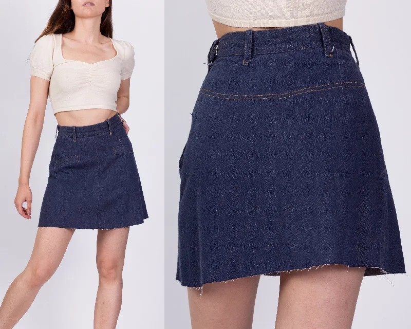 70s Denim A Line Mini Skirt - Extra Small, 23.5" denim skirt durable