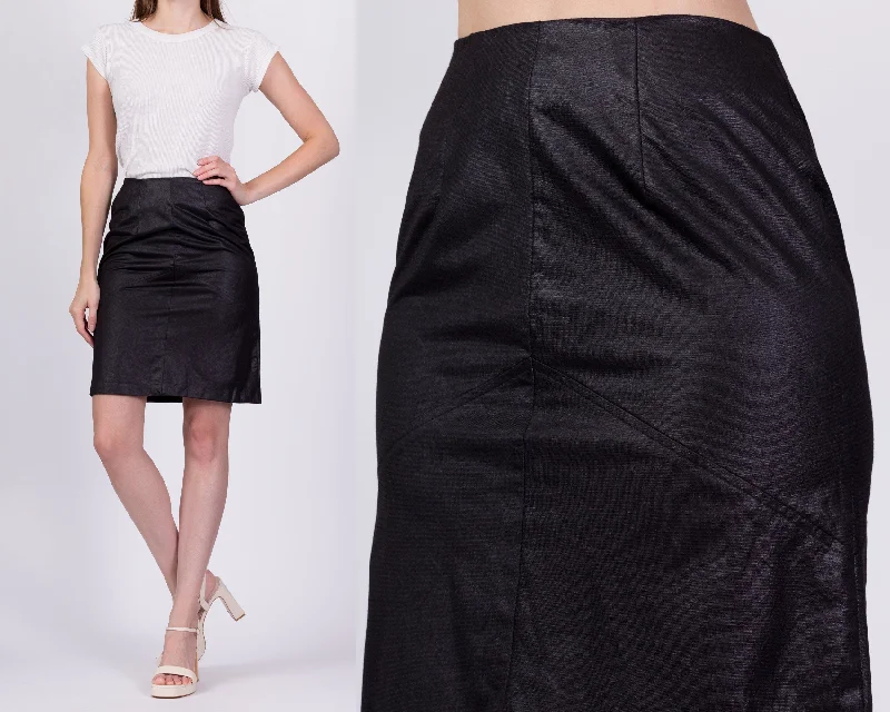 90s Black Mini Pencil Skirt - Extra Small, 24" silk skirt lustrous