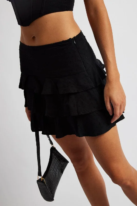 Black Mini Skirt Frilled denim skirt classic