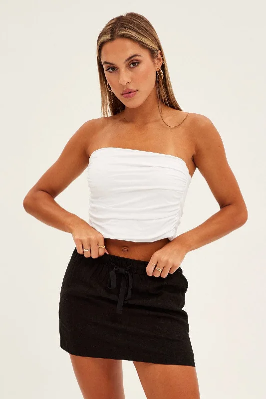 Black Mini Skirt High Rise Linen Blend leather skirt refined