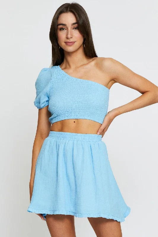 Blue Skater Mini Skirt elastic waist skirt