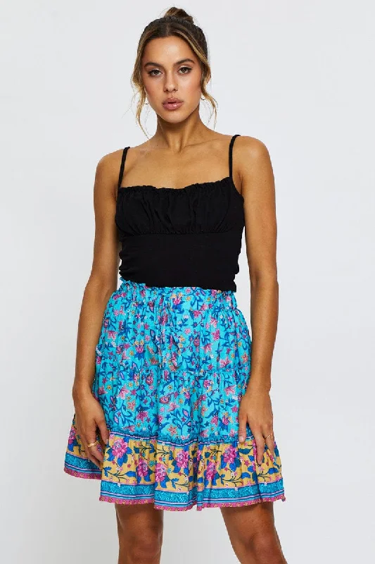 Boho Print Skater Mini Skirt leather skirt sleek