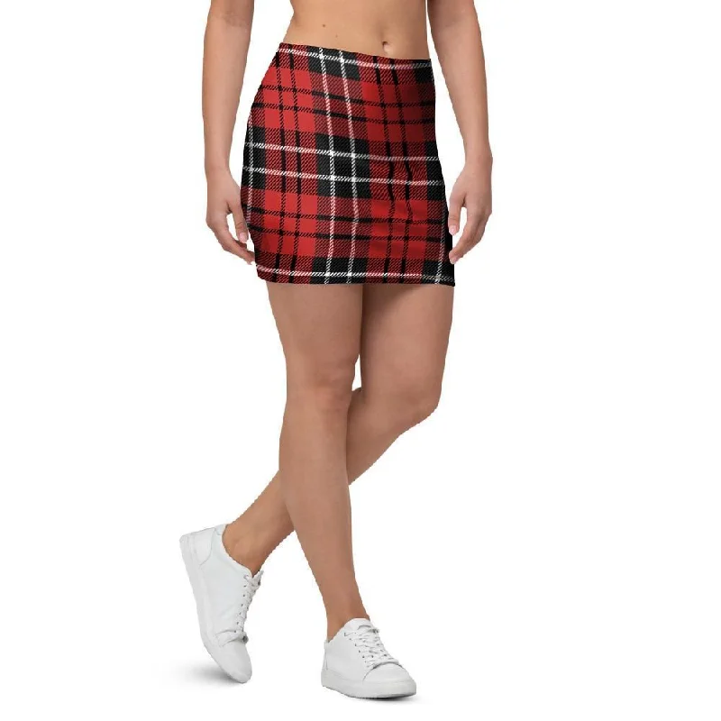 Christmas Red Plaid Scottish Mini Skirt linen skirt relaxed