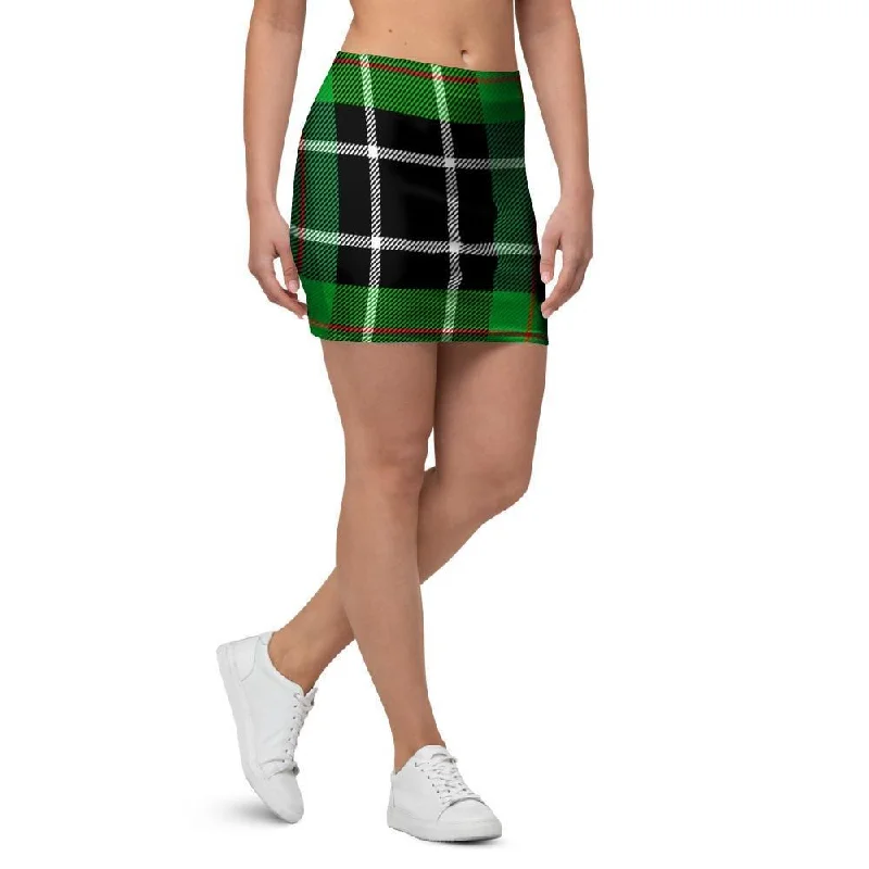 Christmas Tartan Green Plaid Scottish Mini Skirt leather skirt durable