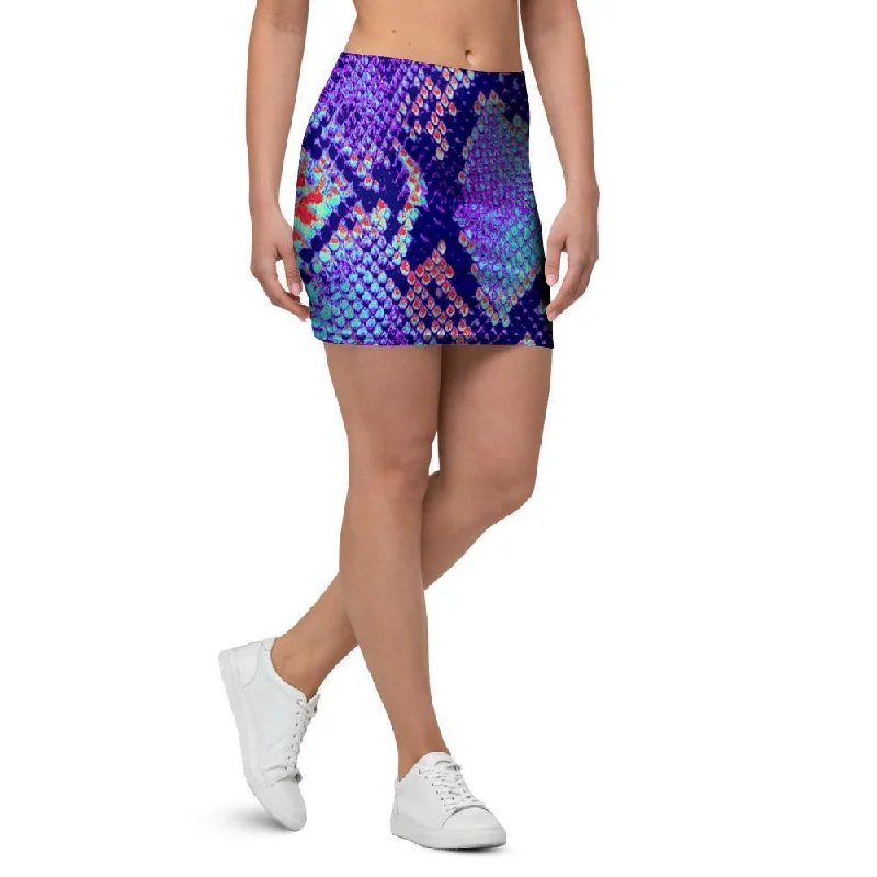 Colorful Snakeskin Print Mini Skirt cashmere skirt soft