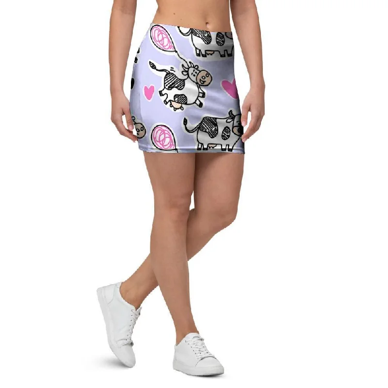 Cow Doodle Print Mini Skirt cashmere skirt soft