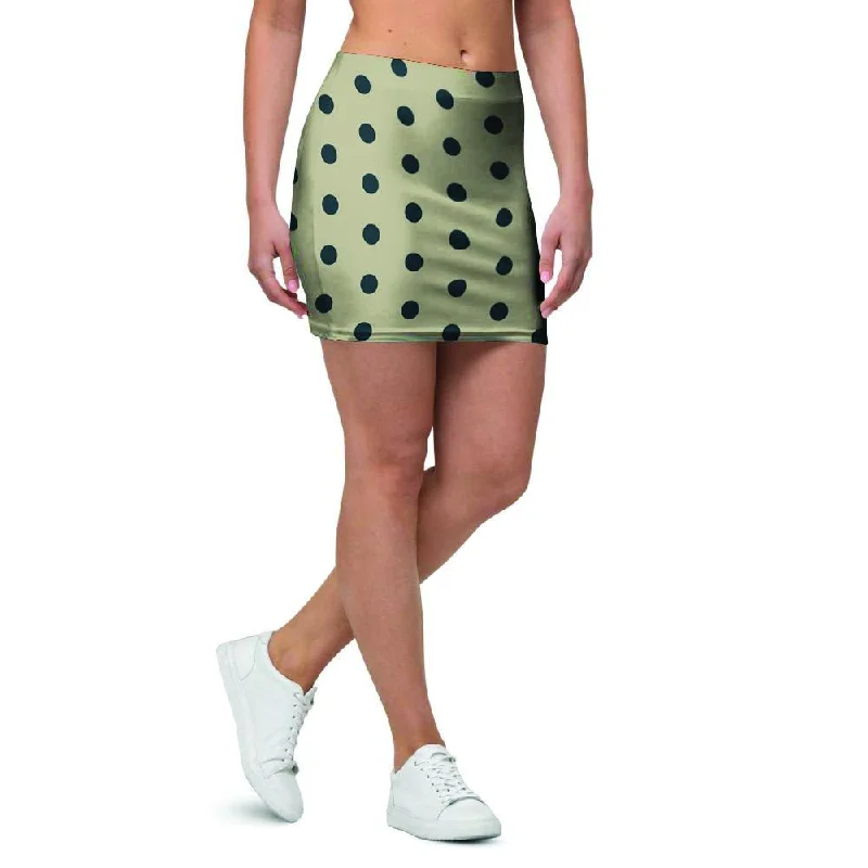 Cream And Black Polka Dot Print Mini Skirt modal blend skirt