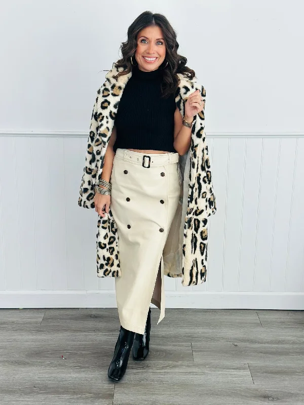 Cream Faux Leather Belted Midi Skirt (Reg. and Plus) maxi skirt elegant