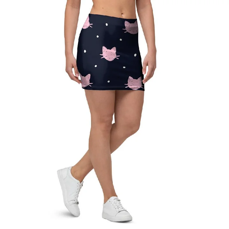 Cute Cat Polka Dot Print Mini Skirt pencil skirt chic