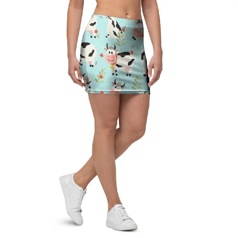 Cute Cow Print Mini Skirt linen skirt natural