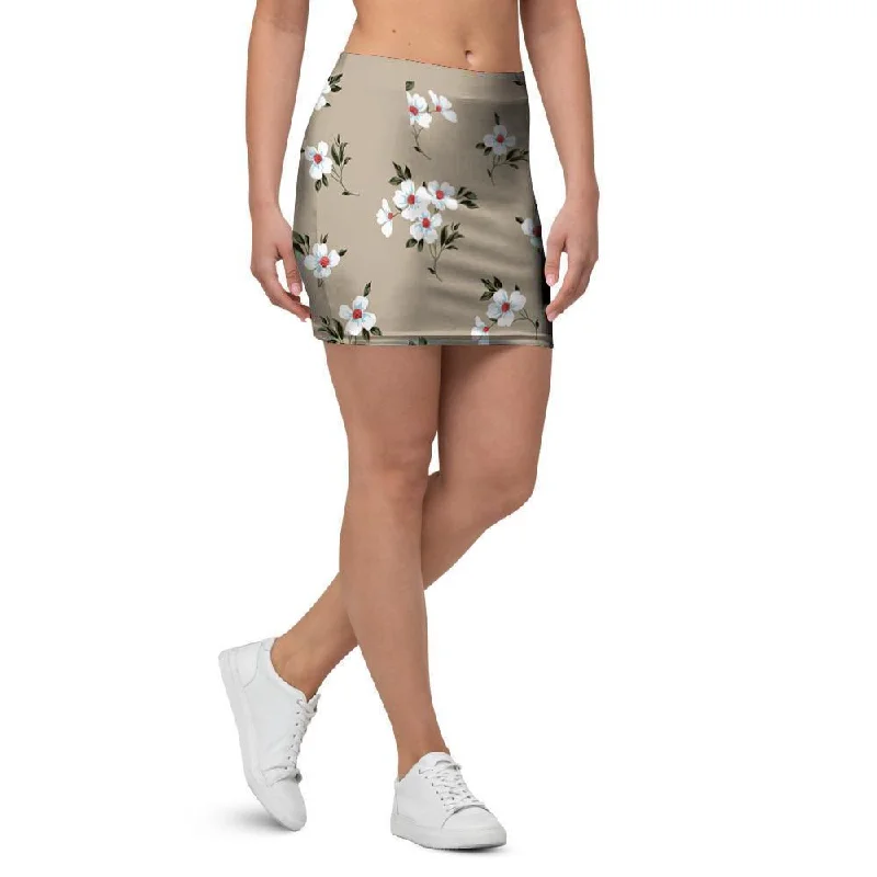 Cute Floral Flower Print Mini Skirt silk skirt elegant