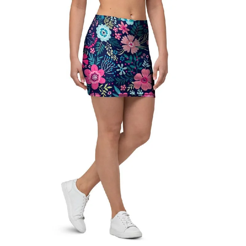 Cute Flower Floral Print Mini Skirt silk skirt lustrous