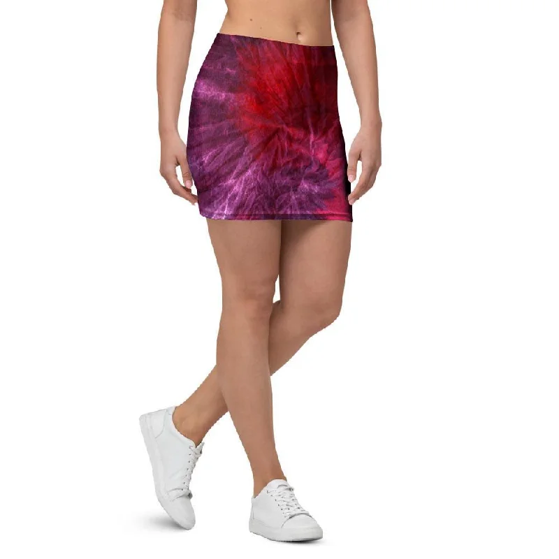 Dark Red Tie Dye Mini Skirt corduroy skirt comfortable