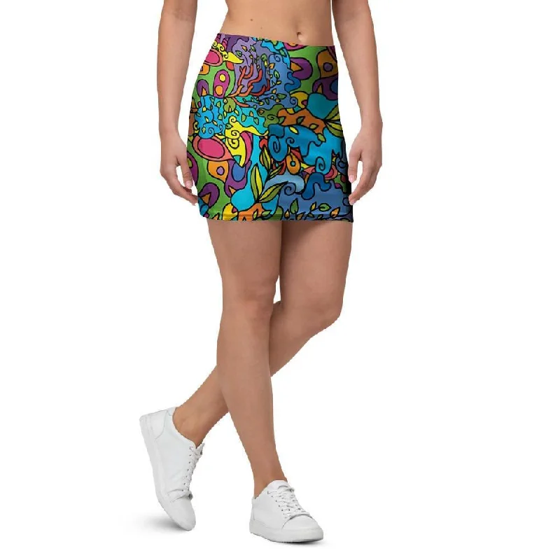 Demon Psychedelic Mini Skirt denim skirt casual