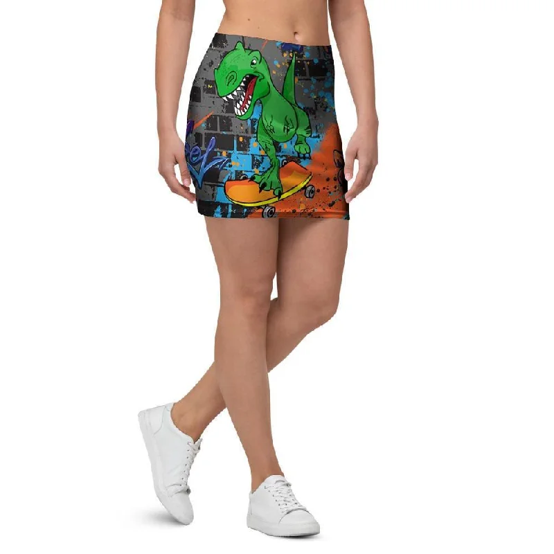 Dinosaur T-rex Graffiti Print Mini Skirt corduroy skirt durable