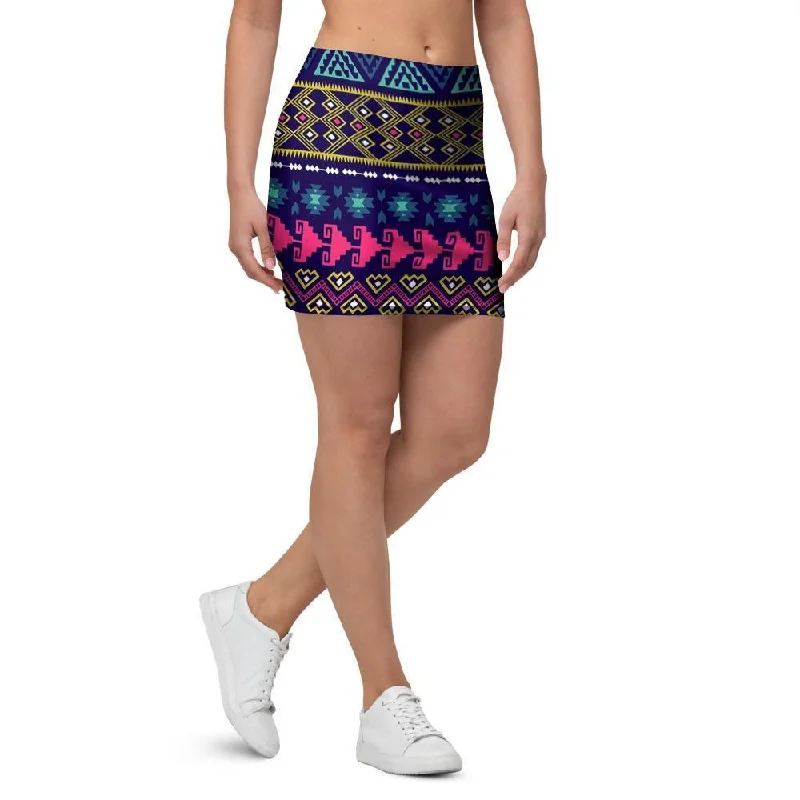 Ethic Aztec Print Mini Skirt silk skirt smooth