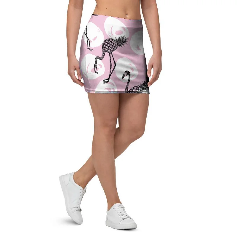 Flamingo Pineapple Print Mini Skirt midi skirt versatile