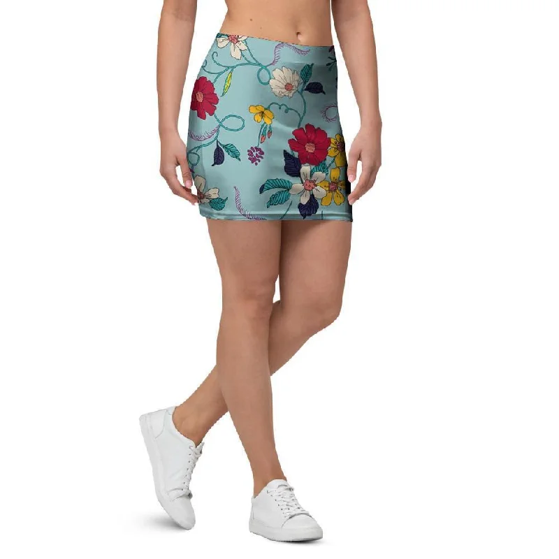 Floral Flower Print Mini Skirt modal blend skirt