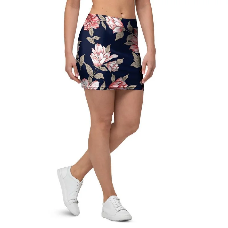 Floral Rose Print Mini Skirt ruffled skirt detail