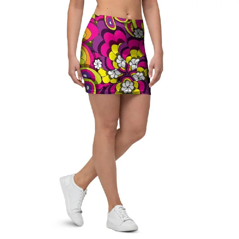 Floral Trippy Mini Skirt breathable skirt fabric