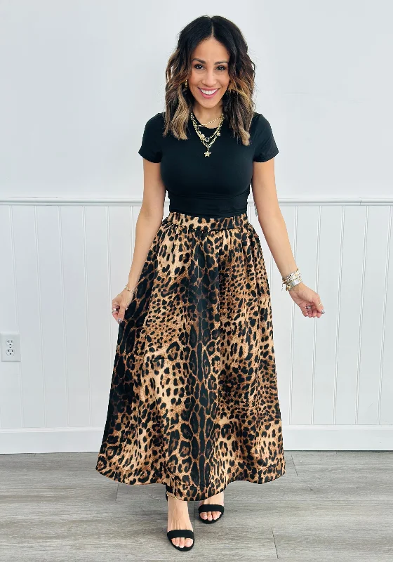 Leopard Tulle Lining Midi Skirt (Reg.) low waist skirt