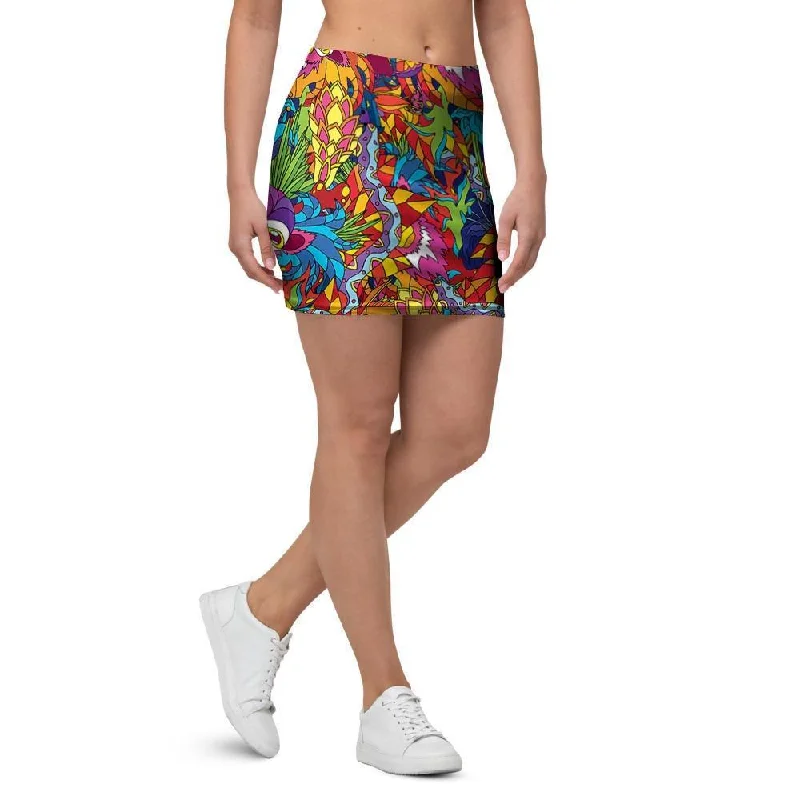 Monkey Trippy Psychedelic Mini Skirt satin skirt smooth