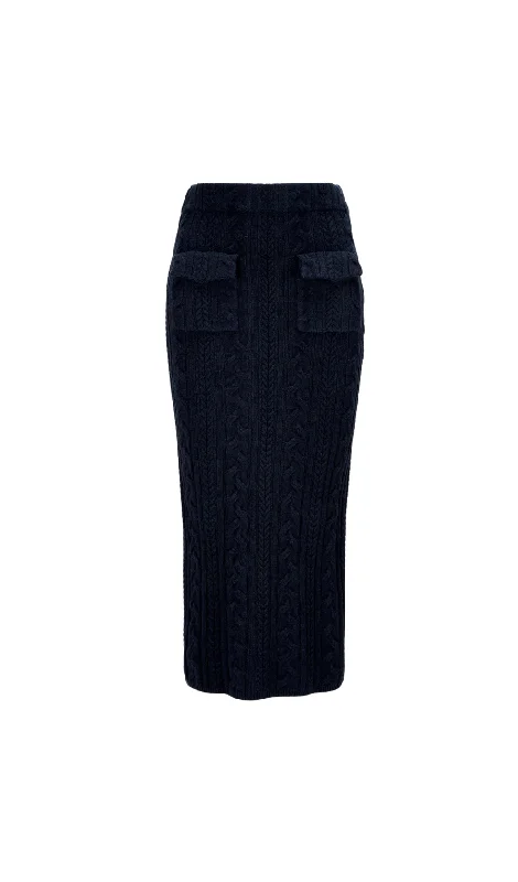 NAVY MIDI KNIT SKIRT relaxed fit skirt