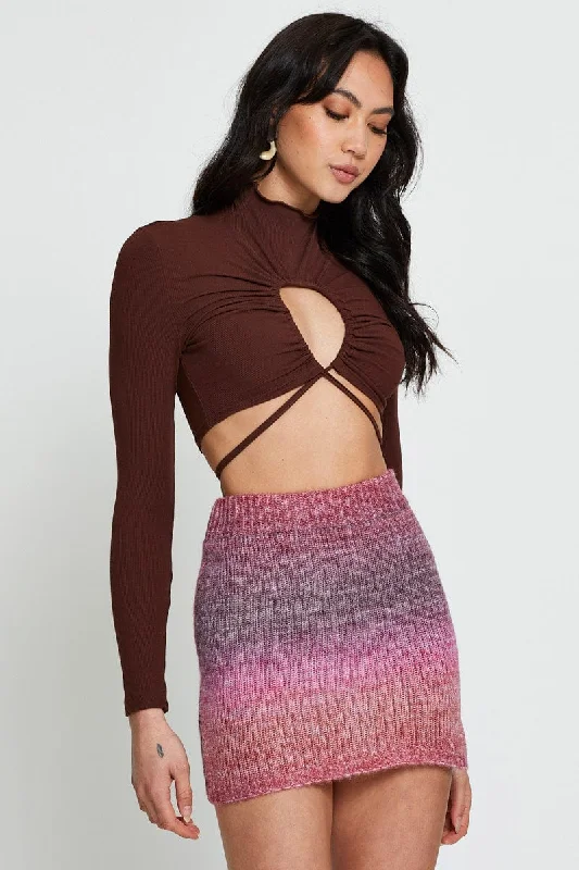 Pink Knit Skirt Mini a-line skirt cut