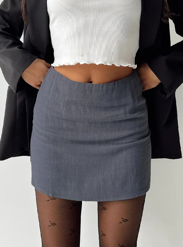 Selby Mini Skirt Grey Petite leather skirt modern