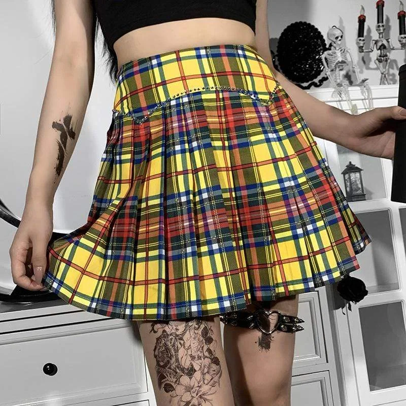 Women's Grunge Double Color Plaid Pleated Skirt wool skirt warm