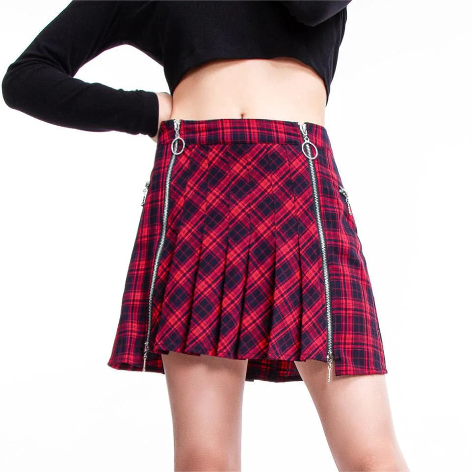 Women's Grunge Plaid Pleated Skirt leather skirt bold