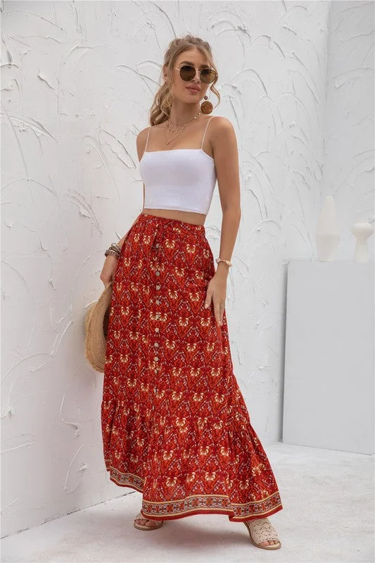 *Womens Print Maxi Skirt chiffon skirt floaty