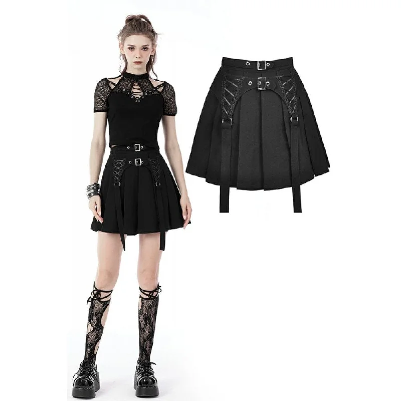 Women's Punk Double Buckles Pleated Skirt cashmere skirt plush