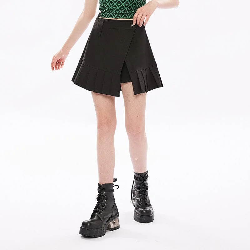 Women's Punk High-waisted Side Slit Pleated Skirt with Belt cotton skirt soft