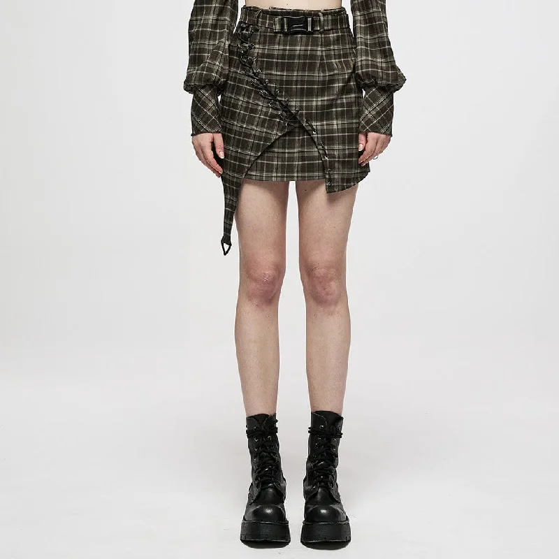 Women's Punk Lacing-up Jacquard Short Skirt With Belt wool skirt warm