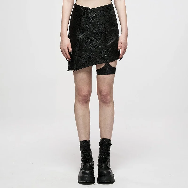 Women's Punk Side Zip Jacquard Short Skirt with Garter zip skirt side